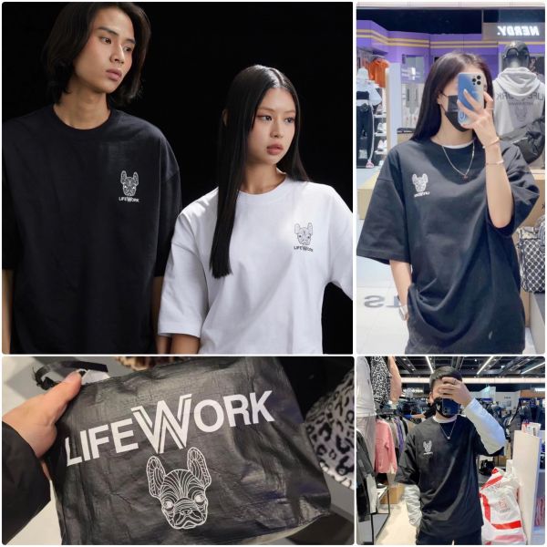 韓國潮牌Life work 狗狗T一套2件，再送品牌化妝收納包 