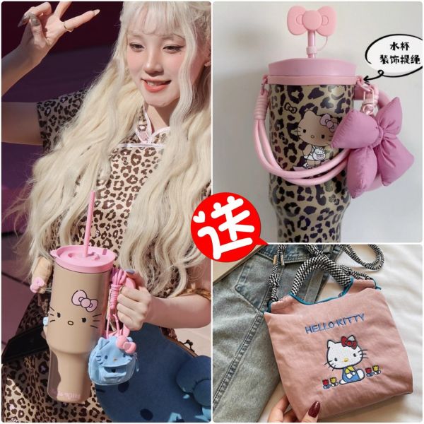 Kitty 聯名大容量1200ml水杯 / 人氣網紅 格紋波浪肩背包 / Kitty單寧包 Kitty / 肩背斜背兩用包 