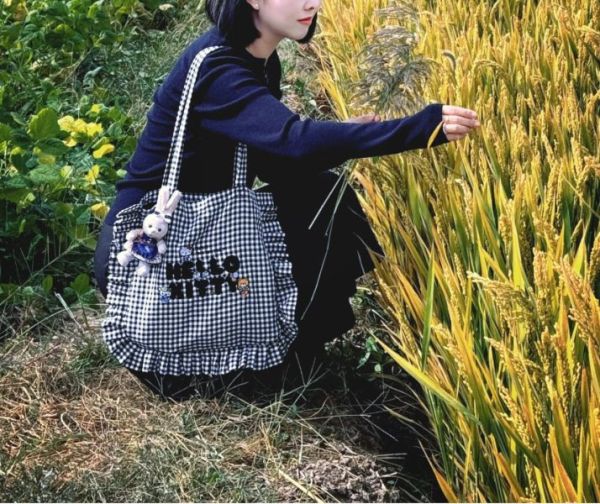 Kitty人氣網紅 格紋波浪肩背包 / Kitty單寧包 Kitty / 肩背斜背兩用包 
