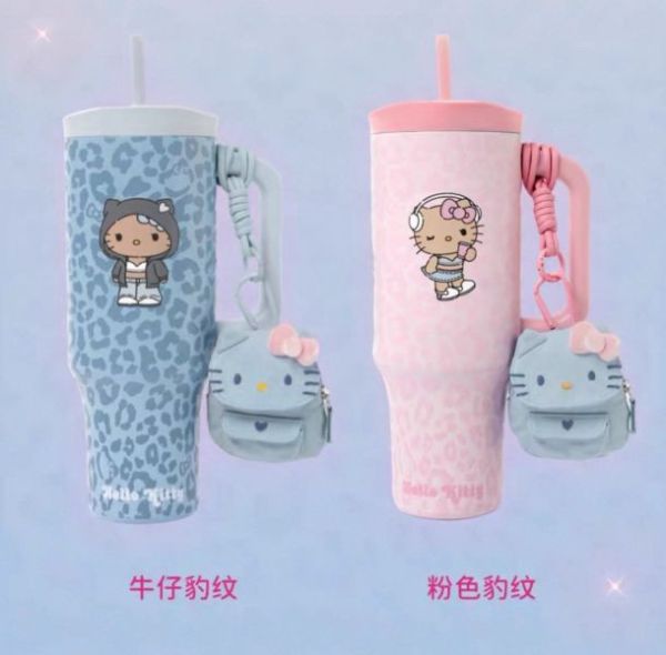 Kitty 聯名大容量1200ml水杯 / 人氣網紅 格紋波浪肩背包 / Kitty單寧包 Kitty / 肩背斜背兩用包 