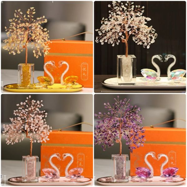 正能量多彩水晶樹 / 招財金箔鳳梨/葫蘆/一桶金擺飾 