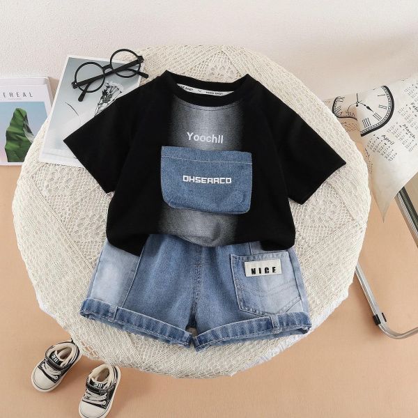 漸層口袋短袖套裝 