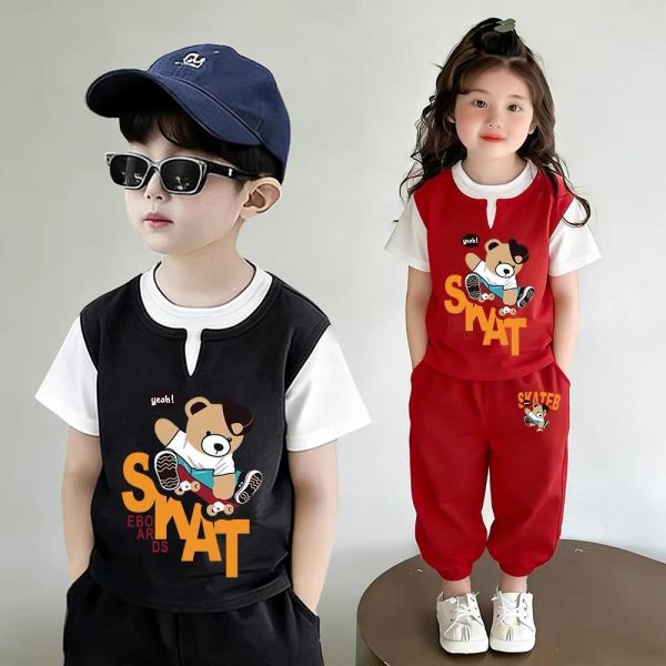 純棉滑板熊假兩件休閒套裝 