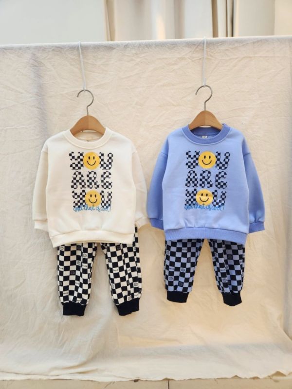 DAILY SHOP 刷毛格紋微笑套裝 