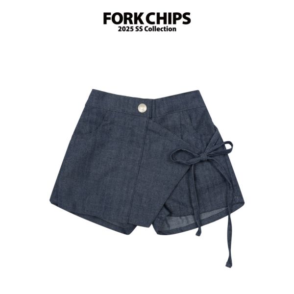 FORKCHIPS 側蝴蝶結牛仔褲裙 
