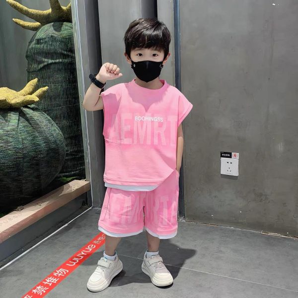 落肩假兩件漸層休閒套裝 