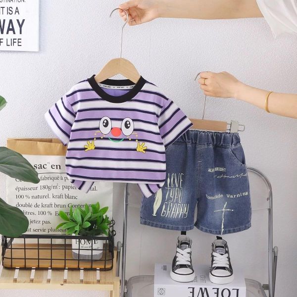 大眼睛條紋短袖套裝 