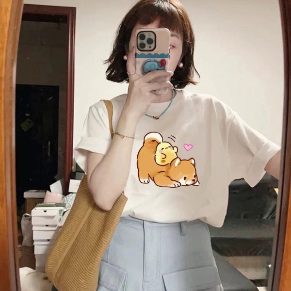 純棉鴨子與狗寬鬆短T 