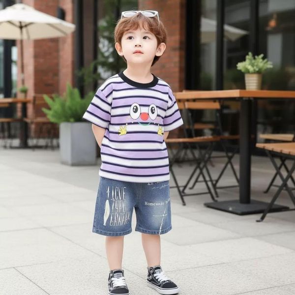 大眼睛條紋短袖套裝 