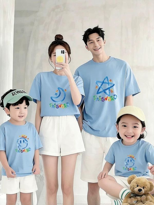 純棉星月親子裝(藍、綠） 