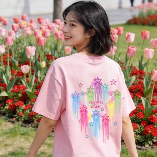 純棉彩虹星星寬鬆短T 