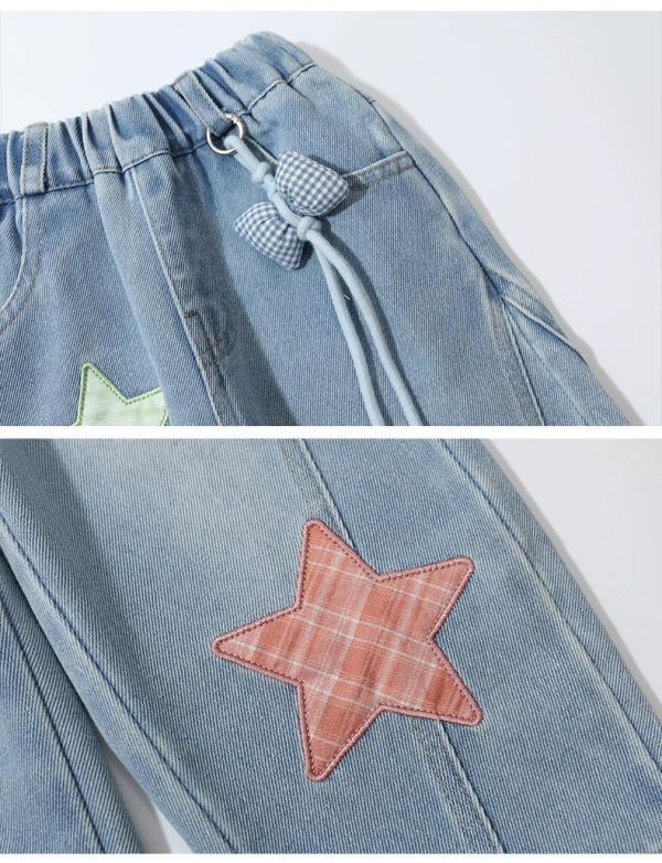 星星牛仔寬褲 