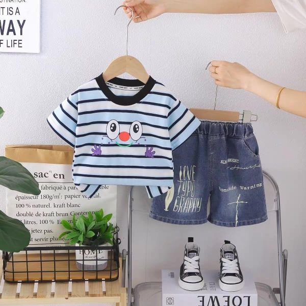 大眼睛條紋短袖套裝 