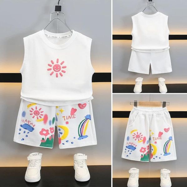 手繪太陽棉質無袖套裝 