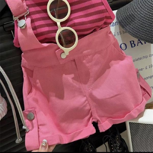 條紋背心吊帶短褲兩件組 