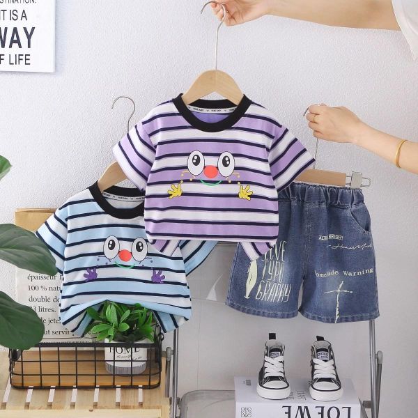 大眼睛條紋短袖套裝 