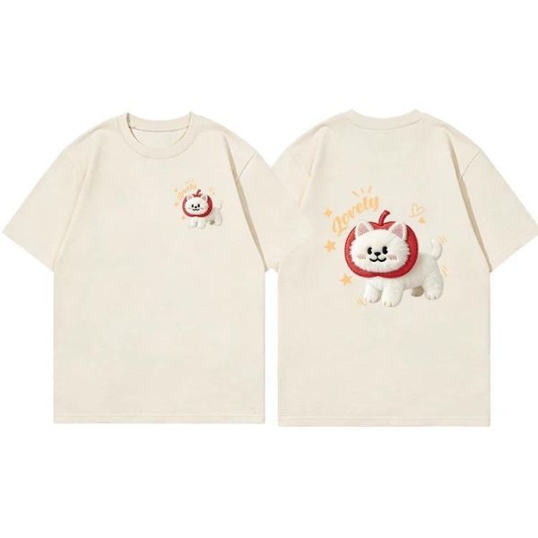 純棉白貓寬鬆短T 