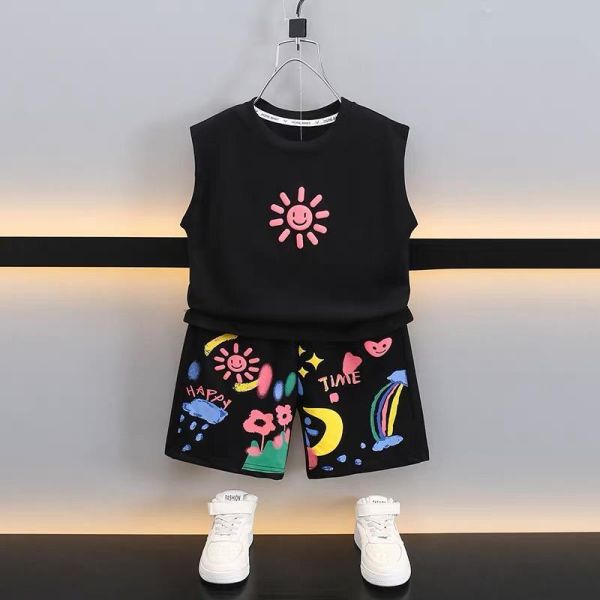 手繪太陽棉質無袖套裝 