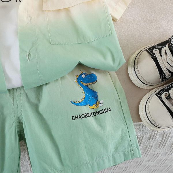 漸層恐龍短袖三件組套裝 