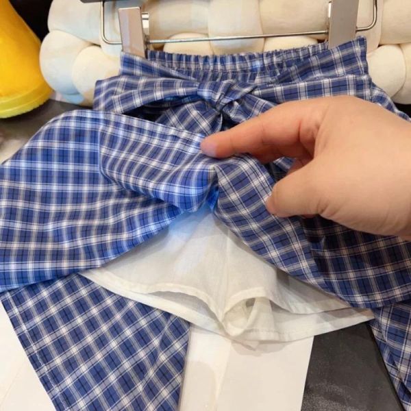 小熊短T+不規則格子褲裙兩件組 