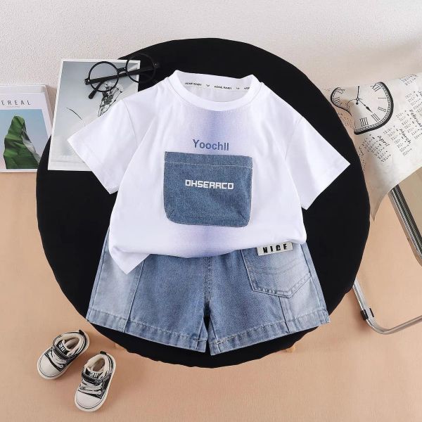 漸層口袋短袖套裝 