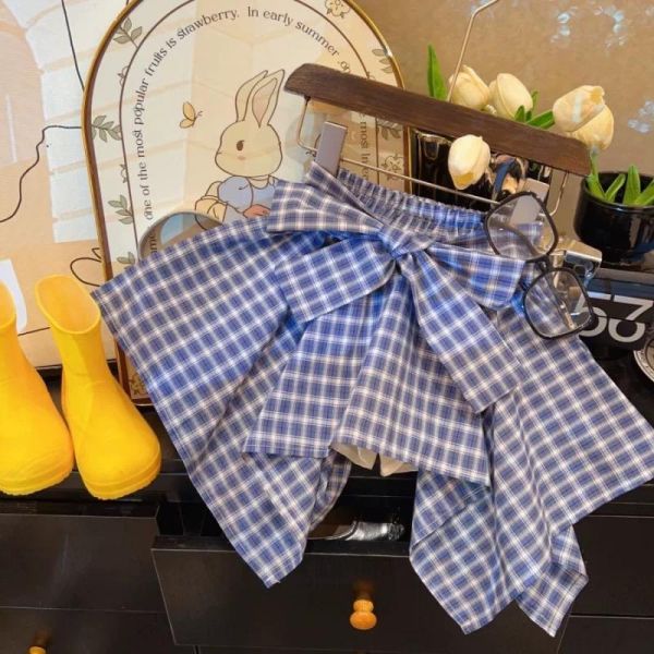 小熊短T+不規則格子褲裙兩件組 