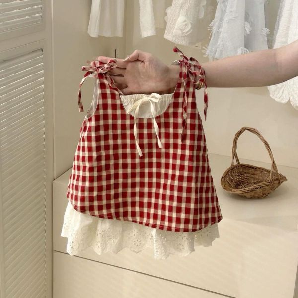 假兩件格子洋裝 