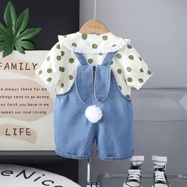 點點兔子牛仔吊帶褲二件組 