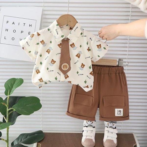 小熊襯衫短袖套裝 