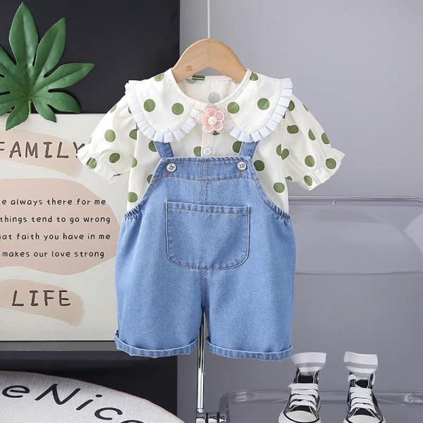 點點兔子牛仔吊帶褲二件組 