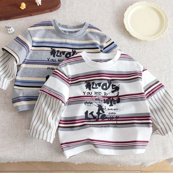 字母假兩件長袖T 