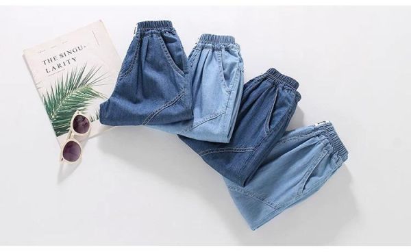 牛仔束口寬褲 