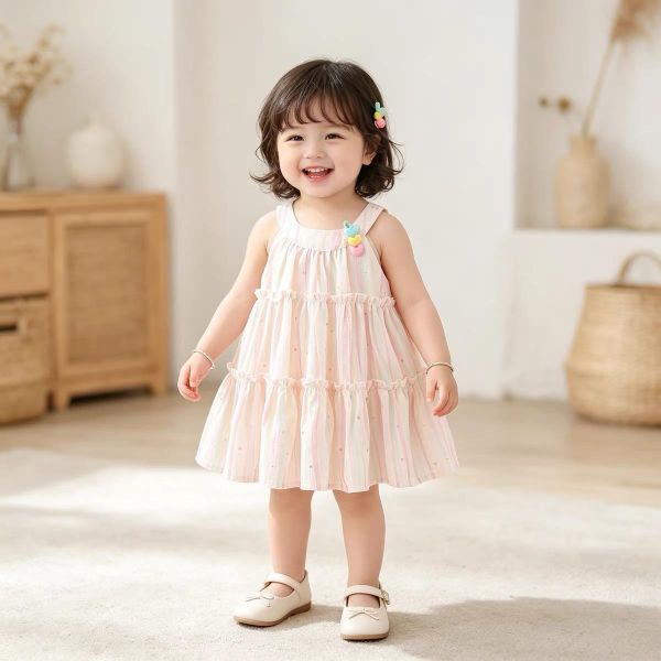 繽紛小愛心小星削肩洋裝（含髮夾） 