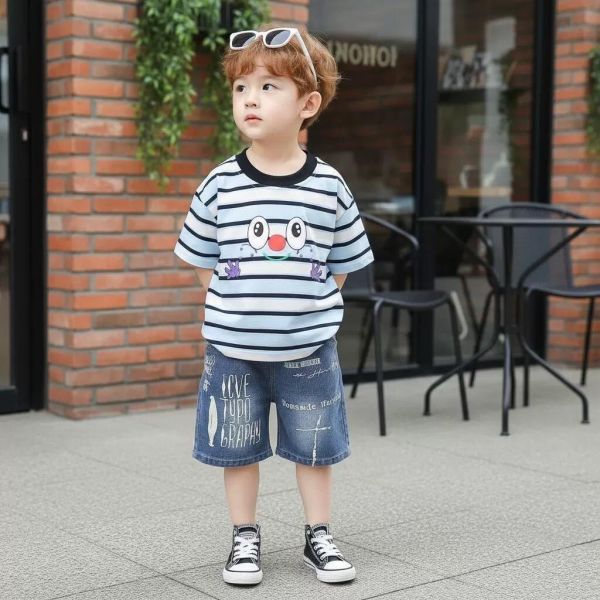 大眼睛條紋短袖套裝 