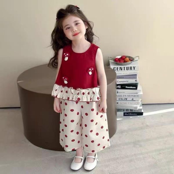 香菇點點背心寬褲套裝 