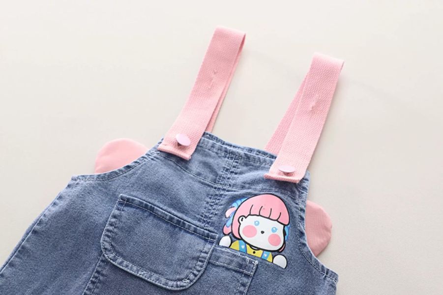 熊熊女孩牛仔吊帶褲二件組 