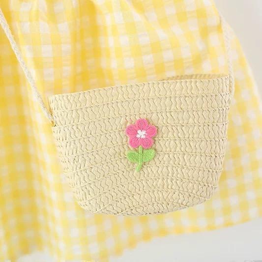 假兩件格子小花洋裝（含包包） 