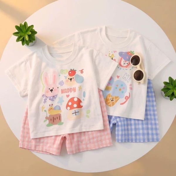 可愛格子短袖套裝 