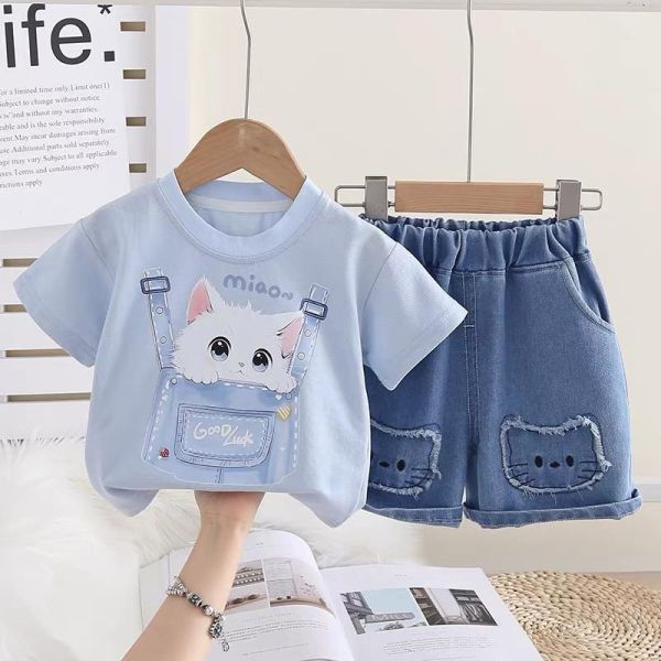 口袋貓咪短袖套裝 