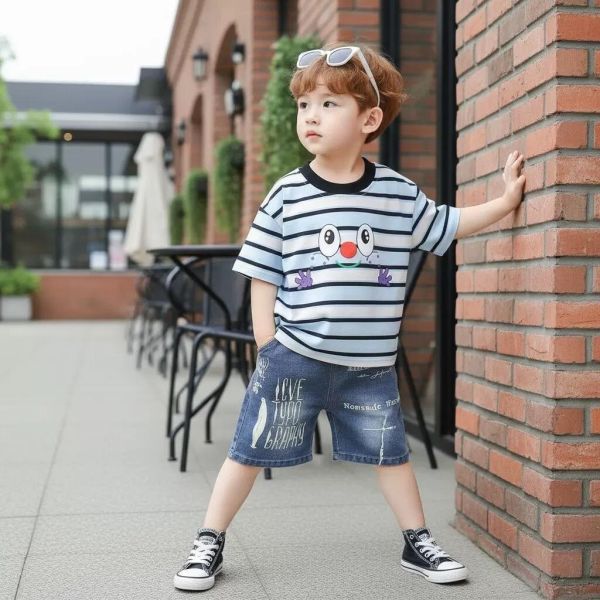 大眼睛條紋短袖套裝 