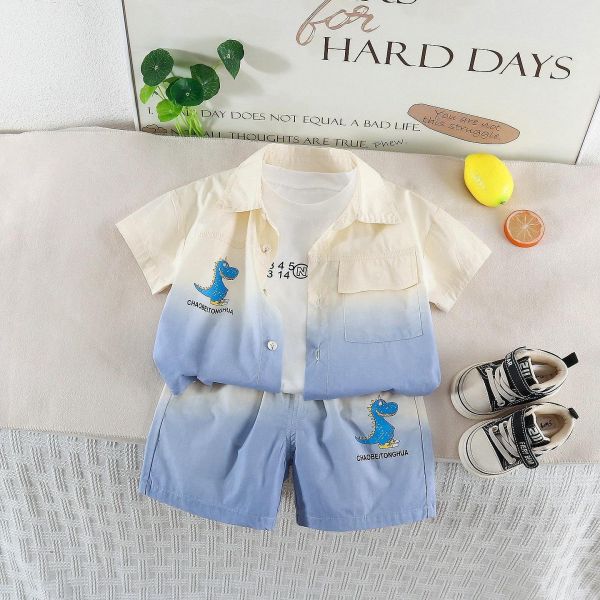 漸層恐龍短袖三件組套裝 