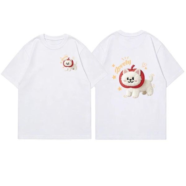 純棉白貓寬鬆短T 