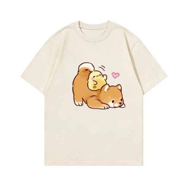 純棉鴨子與狗寬鬆短T 