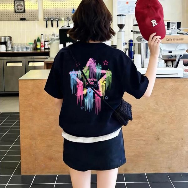 純棉彩虹星星寬鬆短T 