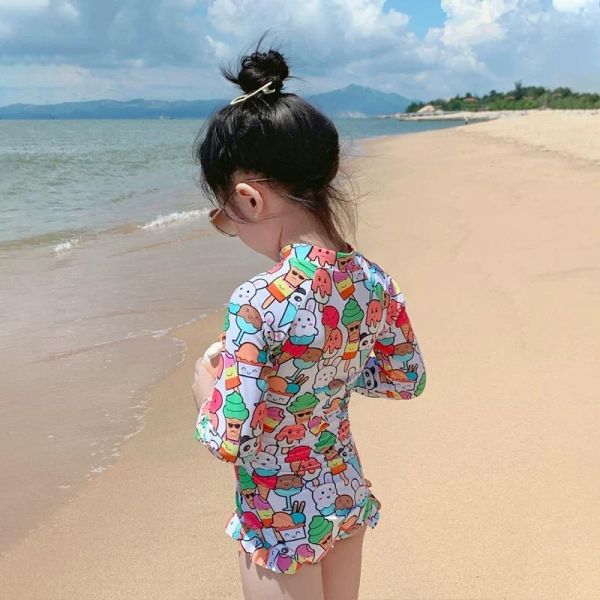 女童可愛長袖防曬連身泳衣 