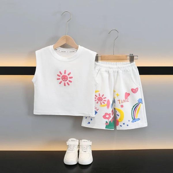 手繪太陽棉質無袖套裝 