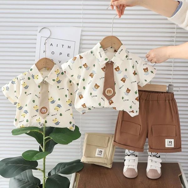 小熊襯衫短袖套裝 