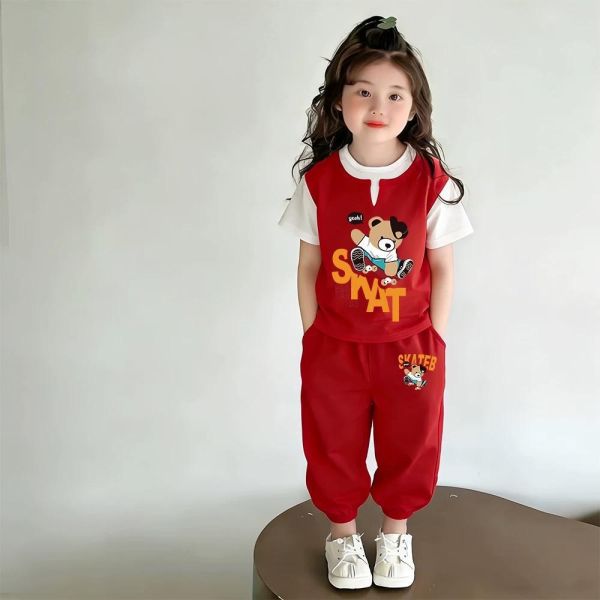 純棉滑板熊假兩件休閒套裝 