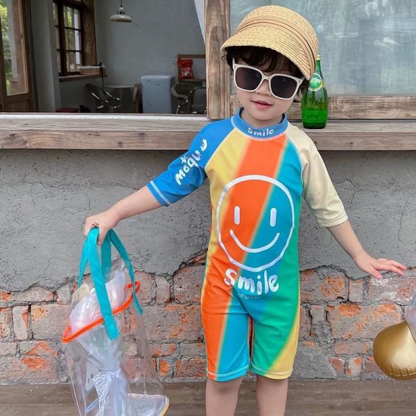 彩虹笑臉連身泳衣（含泳帽） 