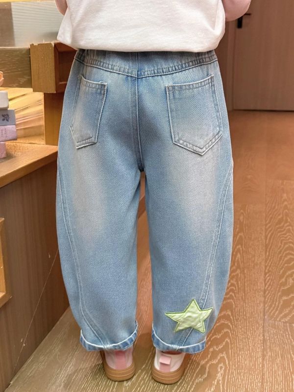 星星牛仔寬褲 